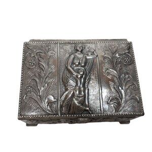 Vintage Decorative Silver Trinket Box Ornate Relief Design Japan
